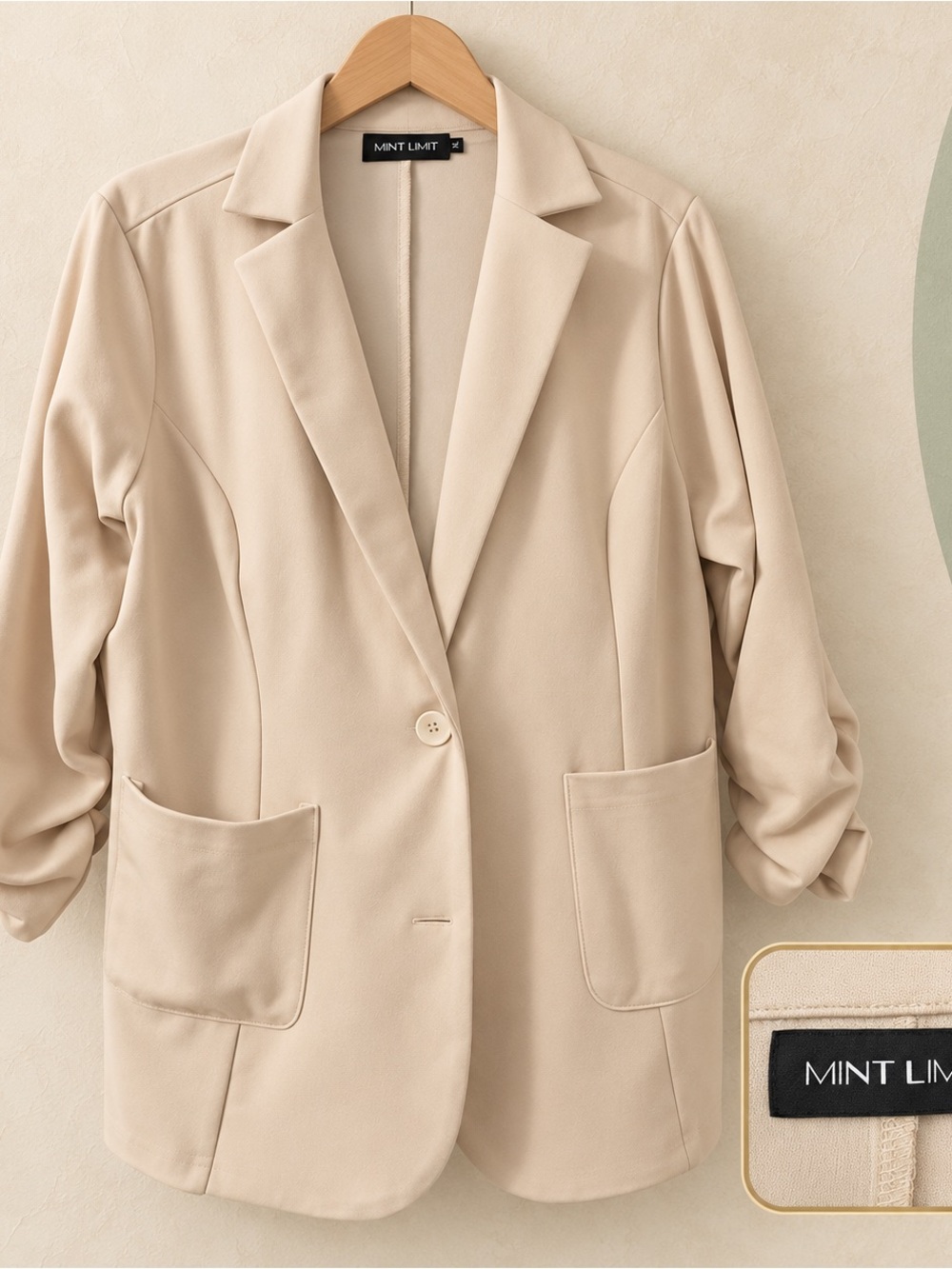 Cream Single-Button Tailored Blazer-Size XL